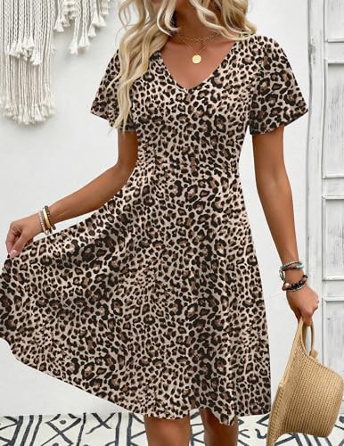Image of Zeagoo Womens Summer Dress Casual Swing Sundresses Floral Ruffle Short Sleeve Wedding Guest Dress Beach Mini Dress 2026