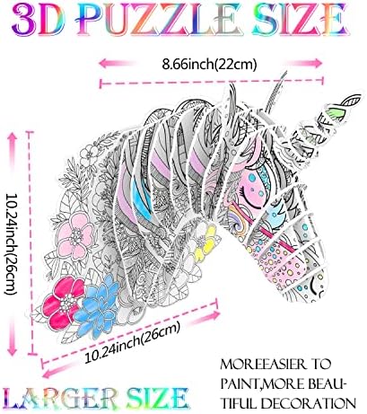 3D Coloring Puzzle,Unicorn Coloring Puzzle Creative Gifts for Girls, Fun Art Creative Gifts Toys, Painting Craft Birthday Gift,Educational 3D Coloring Puzzle for Kids Boy Girls Gifts Age 6 7 8 9 10