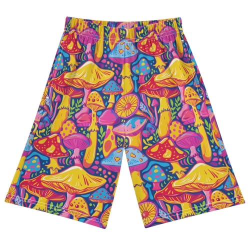 Rainbow Color Mushrooms Sleep Shorts Summer Pajama Shorts Elastic Waist Sleep Bottoms with Pockets 6-14 Years
