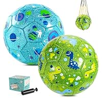 U&C Planet 2 Pack Size 2 Football for Kids Ages 1-6 Dinosaur & Planet Design Includes 1Hand Pumps & Mesh Bags Indoor Outdoor Play Toy Gift for Toddlers