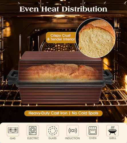 Cast Iron Loaf Pan With Lid, 9×5 in – 2‑in‑1 Heavy‑Duty & Oven‑Safe Loaf Pan for Sourdough & Homemade Bread - Image 2