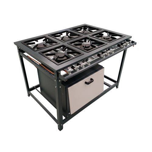 Fogão Industrial 6 Bocas com Forno Tampa Inox