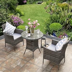 RayGar OR-05 Grau Rattan Bistro-Set 3-teilig