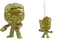 Vista 1 de Hallmark Adornos de Marvel (Guardianes de la Galaxia Star-Lord y Groot Funko POP!, juego de 2) – Variante de oro de Chase limitada