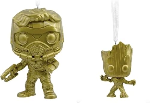 Hallmark Adornos de Marvel (Guardianes de la Galaxia Star-Lord y Groot Funko POP!, juego de 2) Variante de oro de Chase limitada