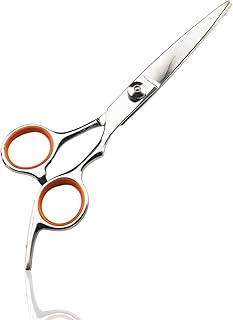 مقص احترافي لتصفيف الشعر 16.5 سم من الفولاذ المقاوم للصدأ بشد قابل للتعديل ومصقول بنمط عاكس مع مسند للأصابع، فضي