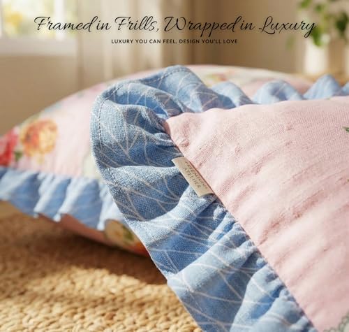 Image of VAS COLLECTIONS Cotton Pillow Covers Set of 2 (18x28 Inch) Rectangular Throw Pillow Cases with Frill Border, Envelope Closure Cushion Covers for Living Room, Bedroom & Diwan (Country Garden)