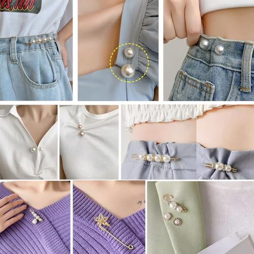 TIHOOD 75PCS Pearl Brooch,Pant Waist Tightener Safety Pin Double Faux Pearl Brooches for Women Girls Fashion Cover Up Buttons Clothing Dresses Decoration Accessories Pant Waist Tightener Safety Pins by TIHOOD - Image 4