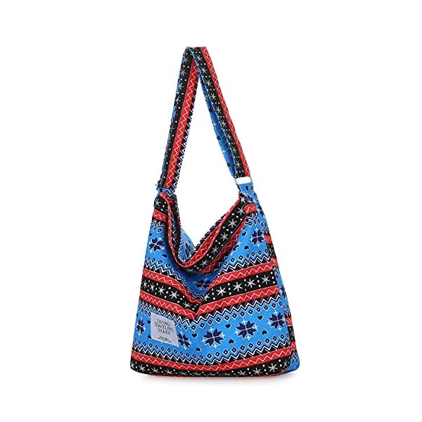 Covelin Women's Retro Large Size Canvas Shoulder Bag Hobo Crossbody Handbag Casual Tote Multicoloured-5