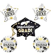 5Pcs Graduation Foil Balloons Class of 2026 Congrats Grad Balloons Set Diploma Bachelor Grad Cap ...