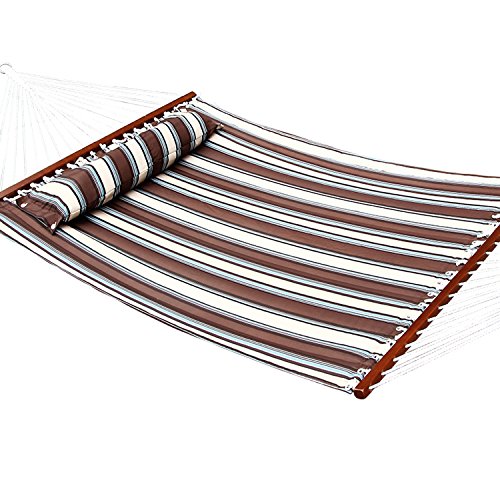 Ollieroo Fall Camp Hammock Quilted Fabric with Pillow Double Size Spreader bar Heavy Duty Stylish 450 lb Brown Stripes