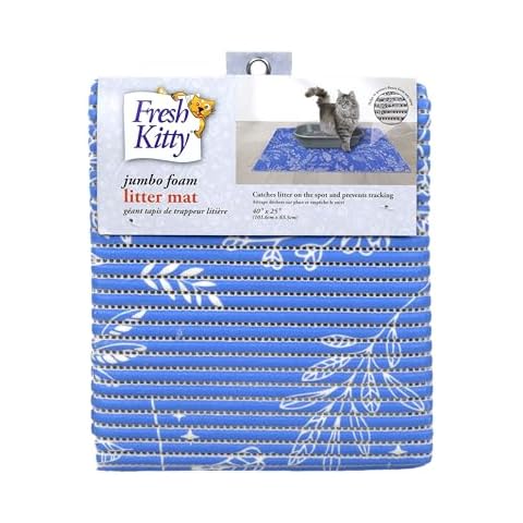 Fresh Kitty Durable XL Jumbo Foam Litter Mat – Phthalate and BPA Free, Water Resistant, Traps Litter from Box, Scatter Control, Easy Clean Mats – Blue Floral 40" x 25" Cover