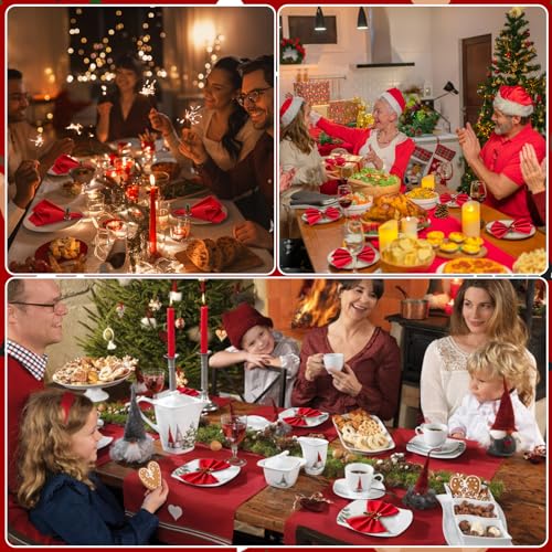 Christmas Napkins Cloth Set of 8 and Christmas Napkin Rings Set of 8, 16 PCS Evergreen Snowy Pinecone Xmas Napkins Table Decorations for Holiday Dinner Party Table Decor – Image 7
