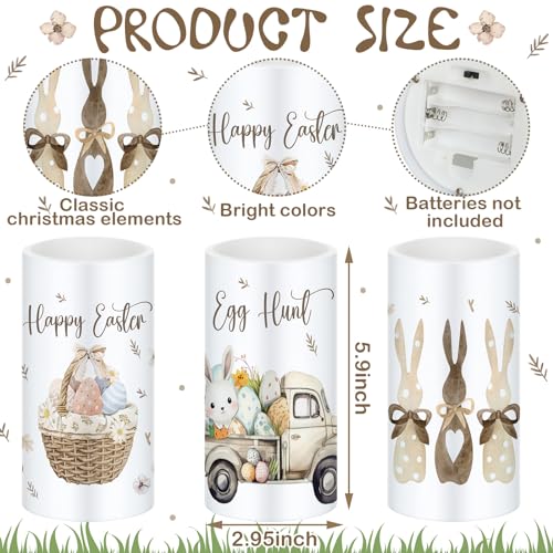 Image of Retisee 3 Pcs Farmhouse Easter Flameless LED Candles Battery Operated Bunny Spring Flickering Pillar Candles with Remote Rabbit Happy Easter Centerpiece for Bedroom Living Room Dinner Table Decoration