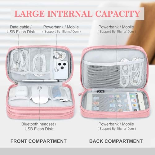 Image of FYY Electronic Organizer, Large Travel Cable Organizer Bag Pouch Electronic Accessories Carry Case Portable Waterproof Double Layers All-in-One Storage Bag for Cable, Cord, Charger, Phone, Pink