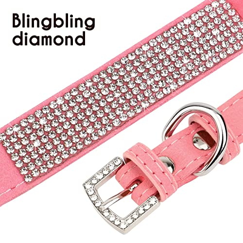 Beirui Bling Rhinestone Dog Collar And Leash Set - Soft Suede Leather Sparkling Dog Collars With Flower - Cute Girl Dog Collars With 4Ft Leash For Small Dogs,Pink,Neck 10-12" #TOP2