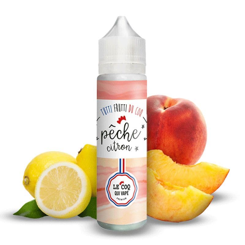 Pêche Citron 50ML - Le Coq Tutti Frutti - Sans nicotine ni tabac, Interdit aux moins de 18ans