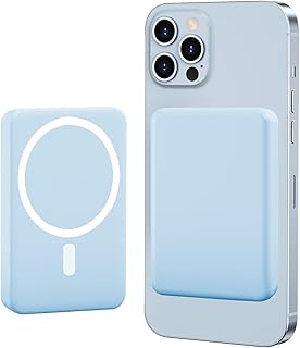 LUCKYDUO Magnetic Wireless Power Bank,5000mAh Mag-Safe Portable Charger with USB C PD 20W Ultra Fast Charging Magnetic Battery Pack Compatible with iPhone15/14/13/12/Pro/Pro Max,Airpods（Blue）