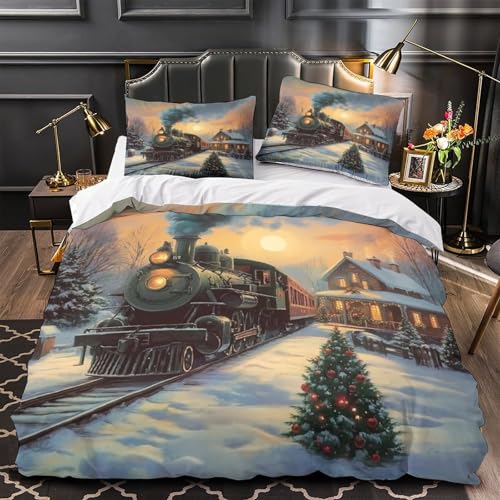 Parure de lit Noël Train King 220x240 en microfibre douce avec 2 taies - 2