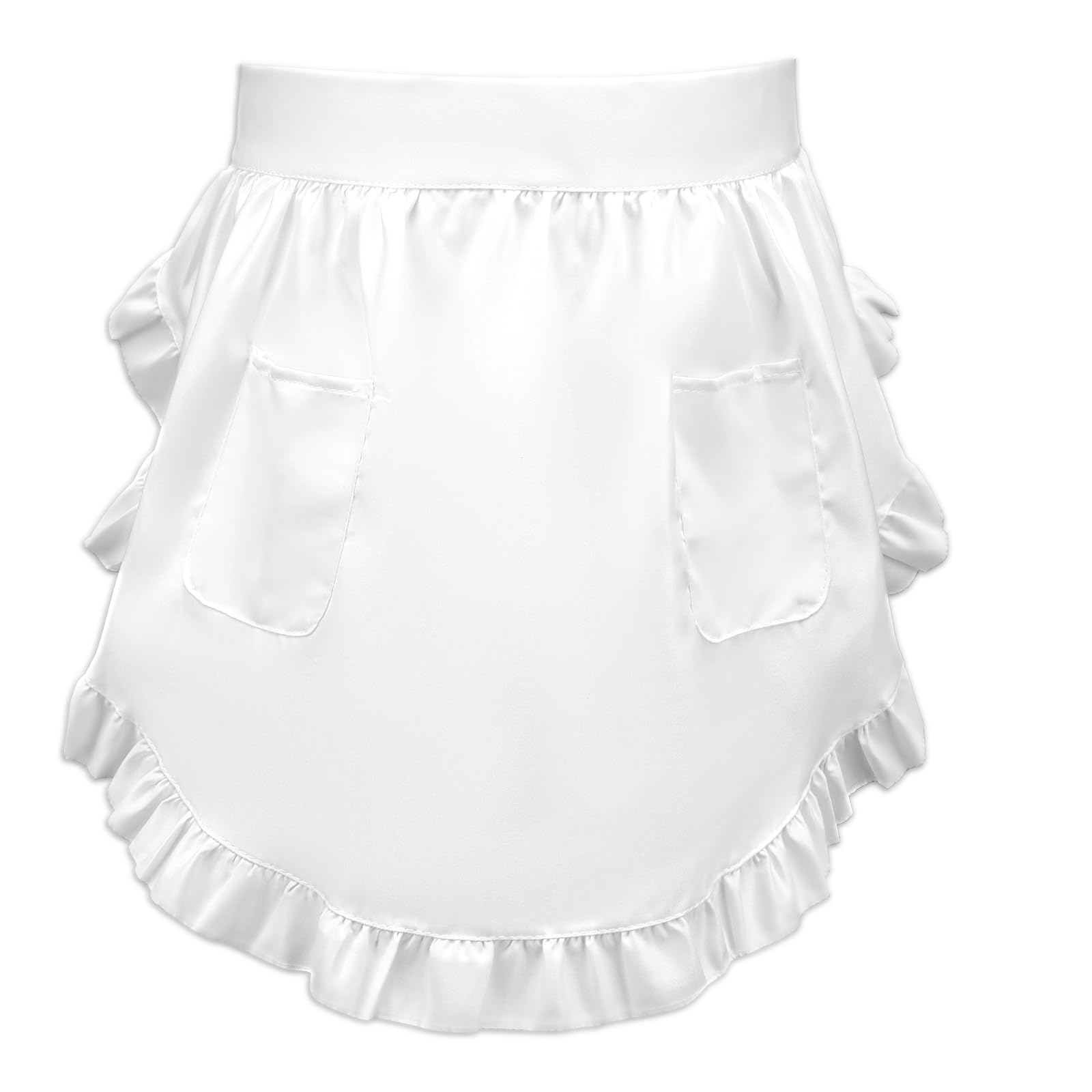Women's Waist Apron White Half Apron with Pockets Adjustable Chef Cooking Short Apron Vintage Ruffle French Maid Kitchen Costume for Girls Restaurant Waitress Bistro Coffee Shop Christmas