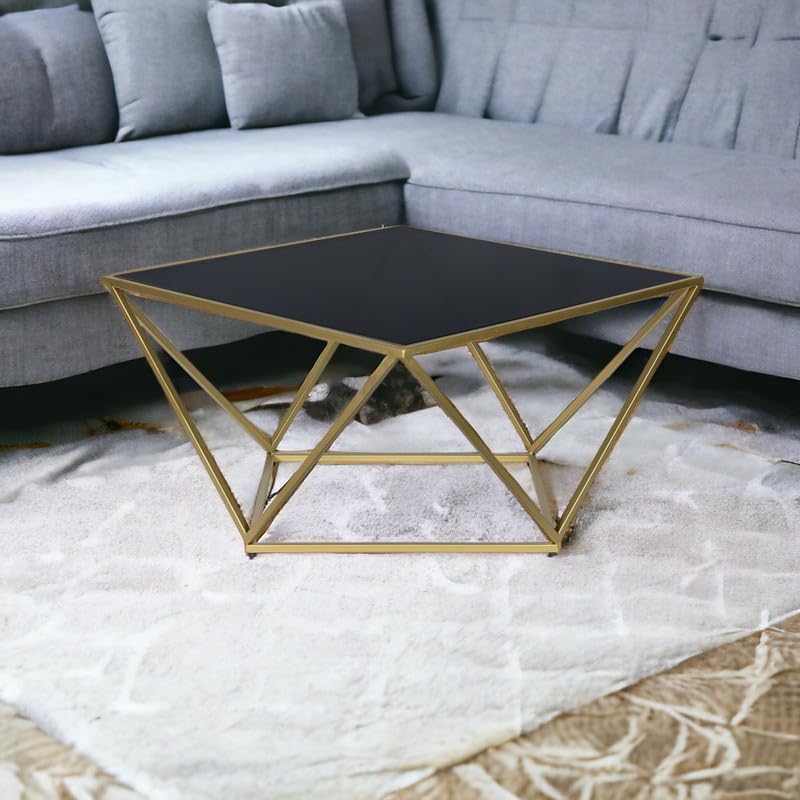 Kraft Bazaar Valerie Geometric Center Table (L) for Living Room | Coffee Table for Living Room | Centre Table for Living Room | Gold and Toughened Black Tinted Glass (B0CTTXJB5F) Amazon Price History, Amazon Price Tracker