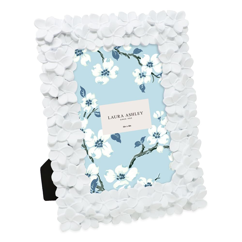 ローラアシュレイ 花模様フォトフレーム 4x6 Amazon.com - Laura Ashley 4x6 White Flower Textured Hand