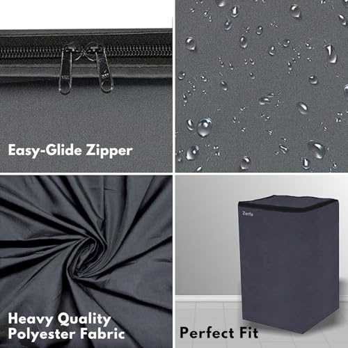 Image of Zerfa Waterproof, Dust-Proof, Sun-Proof Top Load Fully Automatic Washing Machine Cover Fit and Suitable for All Brands Universal Cover - Grey (Dimensions: 59 x 59 x 86 cm)
