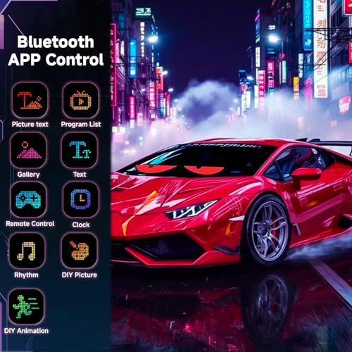 Devil Eyes Customizable LED Car Windshield Sign, Programmable Bluetooth APP Control, Custom Text Pattern Animation Flexible LED Matrix Panel USB Powered, High-Brightness Durable for Car Motorcycle SUV Truck Windshield Decor Car Enthusiasts (15''x4'')