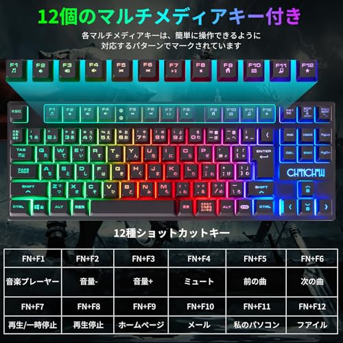 CHONCHOW ゲーミングキーボードマウスセット 日本語配列 光る keyboard ps4/ps5対応 ゲーミングマウス キーボード 有線「無変換」/「変換」キー付き テンキーレス 光る 有線 4段階DPI 19キー防衝突 PC/Windows/Mac OS対応 スイッチ 402J
