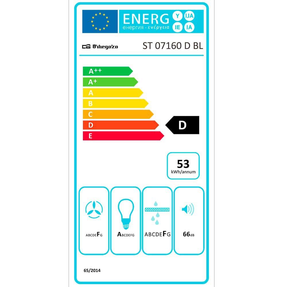 Orbegozo ST 07160 D BL okap kuchenny standardowy 60 cm, 3 stopnie mocy, 2 wyjmowane filtry aluminiowe, wyjmowane 195,3 m3/h, oświetlenie LED, kolor biały