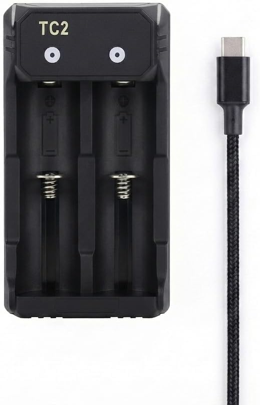 Universal Battery Charger for 18650mm Batteries, Power Adapter for Headlamp, Flashlight, Doorbells, and Small Fan - 2 Pack