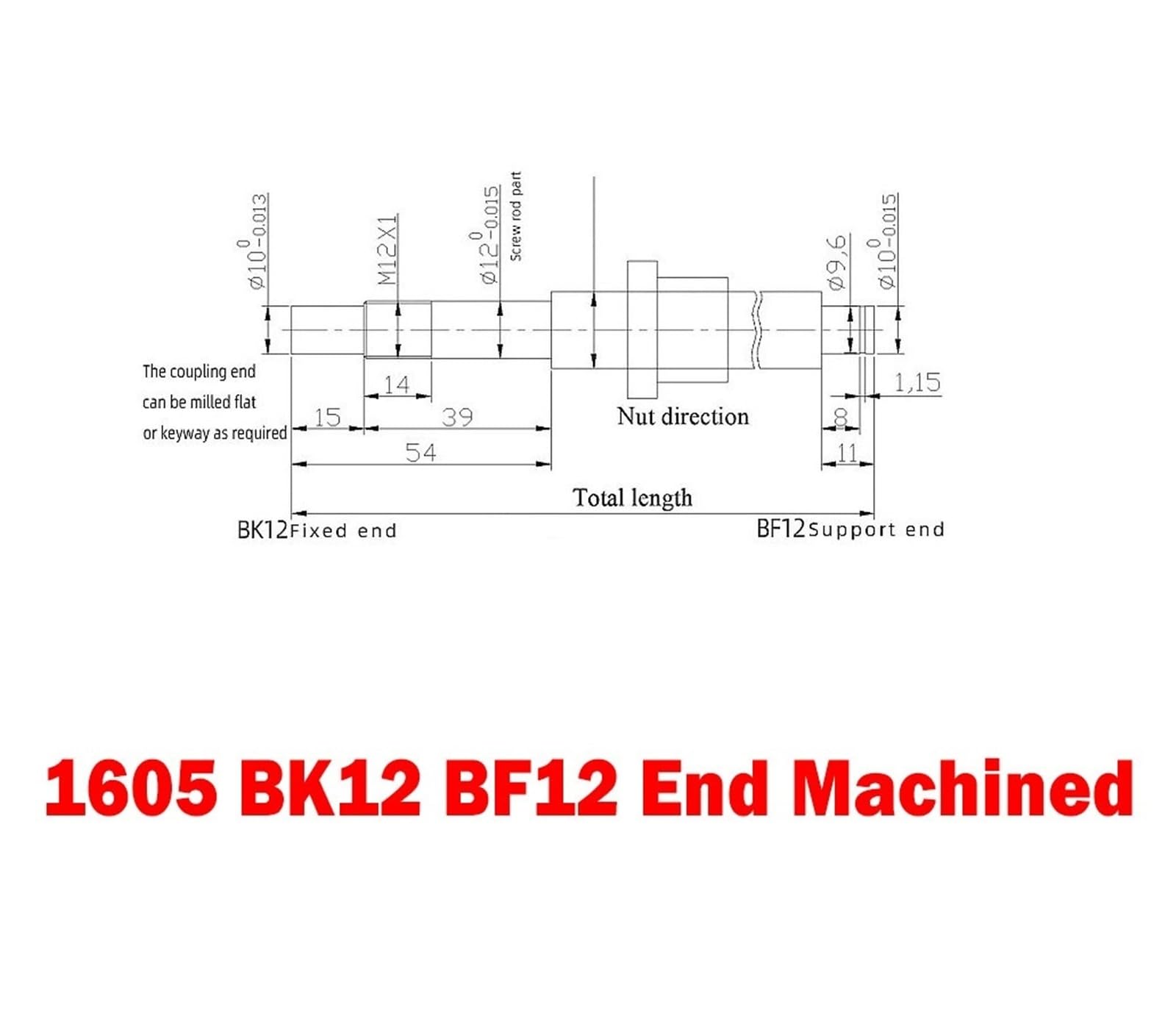 SFU1605 Śruba kulowa z gwintem lewym C7 Stopień 16 mm Średnica 5 mm Skok BK12 BF12 Śruba obrabiana z nakrętką kulową Podróż etapowa (250 mm stroke)
