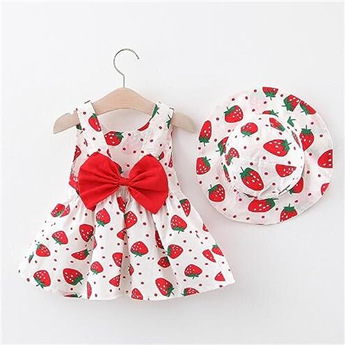 Vestido para meninas, skater, criança, bebê, meninas, vestido com estampa de morango, chapéu, roupas