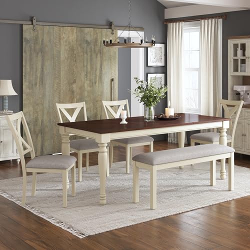 AMERLIFE 6-Piece Farmhouse Dining Table Set for 6-7, 71" Solid