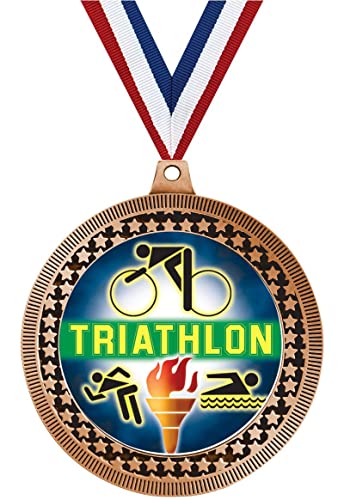 2.75" Triathlon Medal Awards, Bronze Vega Triathlon Team Trophy Awards Includes Free Neck Ribbon 5 Pack