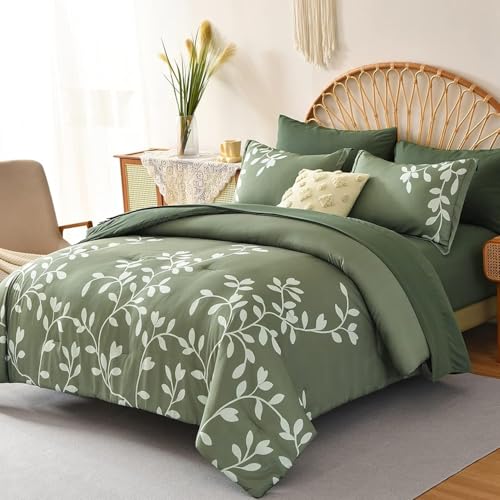 METAHOTS Queen Size Comforter Set - 7 Piece Floral Botanical