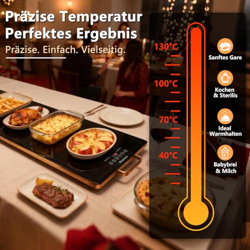 Heromind Wärmeplatte 100x35 cm, 450W Elektrische Warmhalteplatte, Touch-Bedienung, Für Großküchen & Catering, Langlebiges Design