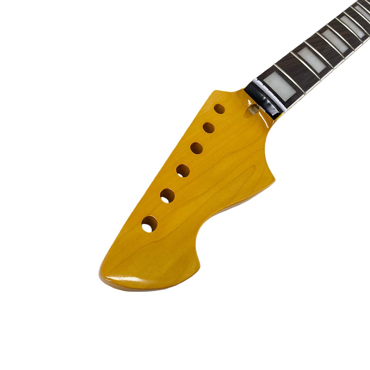 Manico di ricambio per chitarra elettrica in acero per mancini, con vernice gialla lucida, 22 tasti, scala 64,8 cm, tastiera in palissandro con inserto bianco, forma a C, dado normale sul