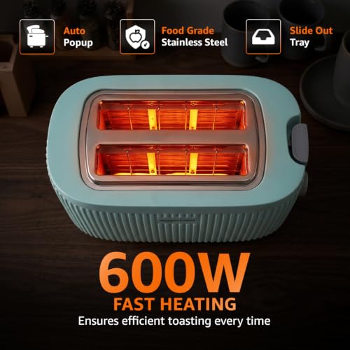 Image of Amazon Basics Pop-Up Toaster 2 Slice 600W | 7 Browning Levels | Auto Pop-Up & Auto Shut-Off | Mid-Cycle Cancel Function | Cool-Touch Housing | Dust Cover | Green | BIS Certified