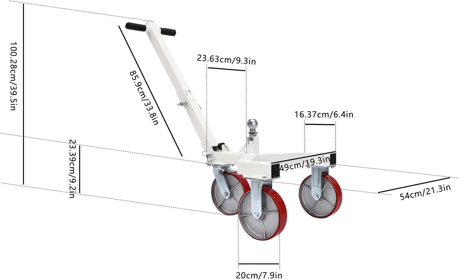 Trailer Dolly, 3500lbs Tongue Weight Capacity, Adjustable Trailer Dolly for Moving Heavy Equipment, Mover for RV, Boat, Camper, Enclosed Trailers, Adjustable Handle Length for Moving RV Trailer