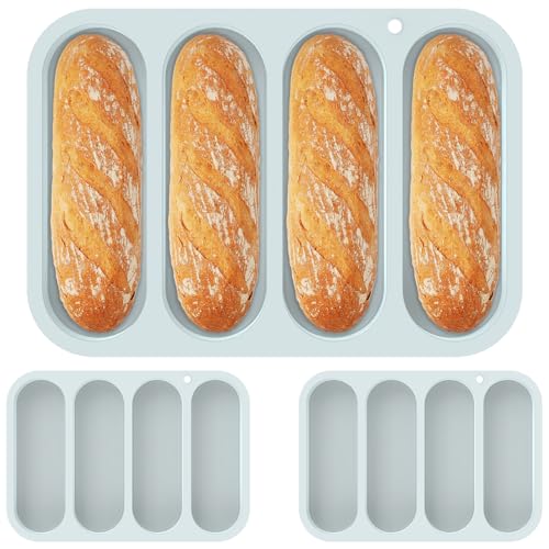 Hot Dog Bun Baking Pan 3 Pack Hotdog Bun Pan Tray Form Molds 4 Cup Nonstick Silicone Hot Dog Buns Pans for Baking Reusable Microwave and Dishwasher Safe