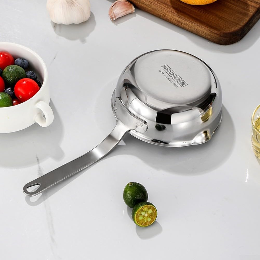 Mini sartén para huevos con construcción de acero inoxidable 304 para una rápida distribución del calor, sartén pequeña para tortilla con boquilla para verter salsa, compatible con estufas de gas e