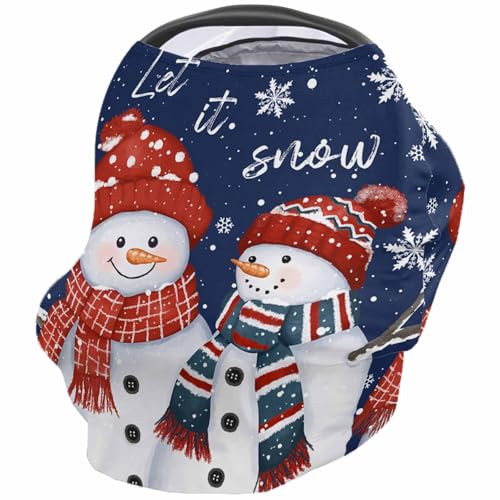 Nursing Cover for Breastfeeding Scarf, Merry Christmas Snowman Snowflakes Navy Blue Baby Car Covers Super Soft Multi Use for Canopy Shopping Cart Cover Blanket Stroller Cover