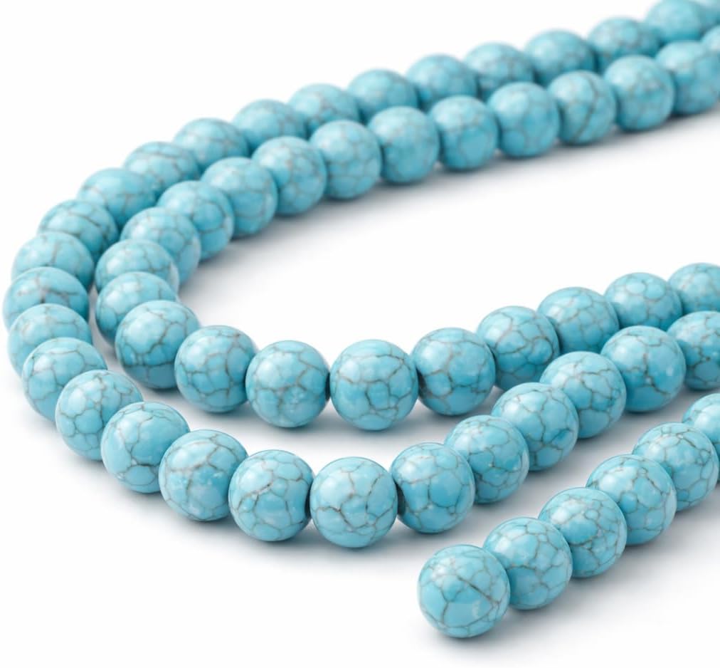 Perlin Turquoise Gemstone Round Beads Semi-Precious Gemstones Blue 1 Strand Jewellery Beads for DIY Crafts Making Necklace Bracelet Earrings Accessories (10 mm)