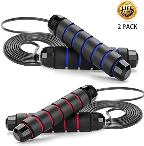 Leonnnnn Jump Rope Tangle-Free Rapid Speed Cable Skipping Rope Adjustable Jumping Ropes with Ball Bearings Memory Foam Antiskid Handles for Adults and Kids - 2 Pack