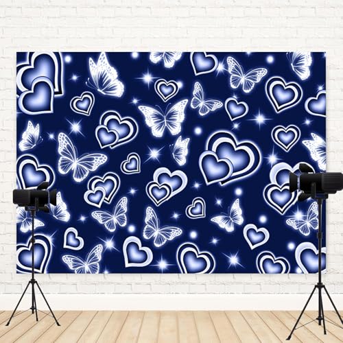 Fondo fotográfico vinilo 6x4ft azul con diseño corazón miniatura 4