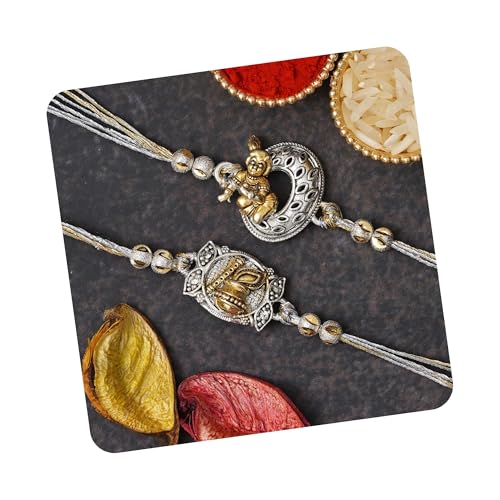 Image of eCraftIndia Set of 2 Evil Eye Designer Rakhis for Brother with Roli Chawal Pack | Raksha Bandhan Rakhi
