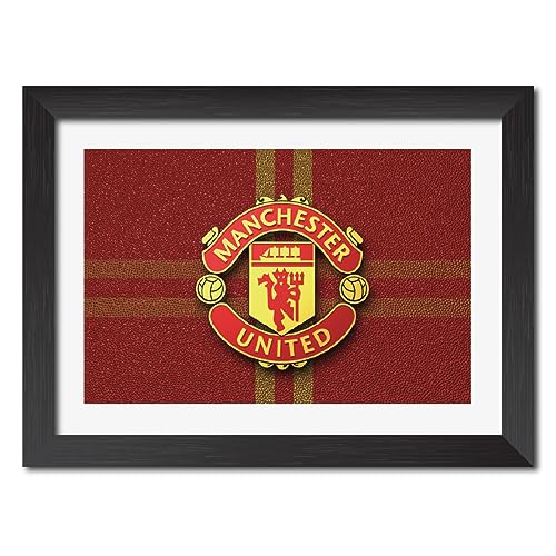 Image of TenorArts Manchester United Football Club Poster 3D Leather Textured Logo Laminated Photo Frame Painting with Matt Finish Black Textures (12 inches x 9inches)