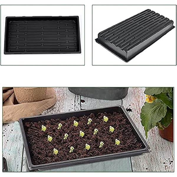 LANBAI 10 st växtbrickor inga dräneringshål 54 x 28 cm perfekta trädgårdsfrö startbrickor: för plantor, inomhusträdgårdsskötsel, odling av mikrogröna, vetegräs och mer jord eller hydroponisk