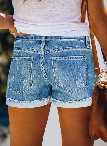 JOCAFIYE Womens Shorts Stretchy Ripped Jean Shorts High Waisted Folded Hem Shorts for Women3
